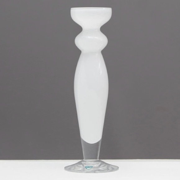 Rare Vintage ORREFORS White w/ Clear Bottom Hourglass 10.5” Vase Candle Holder